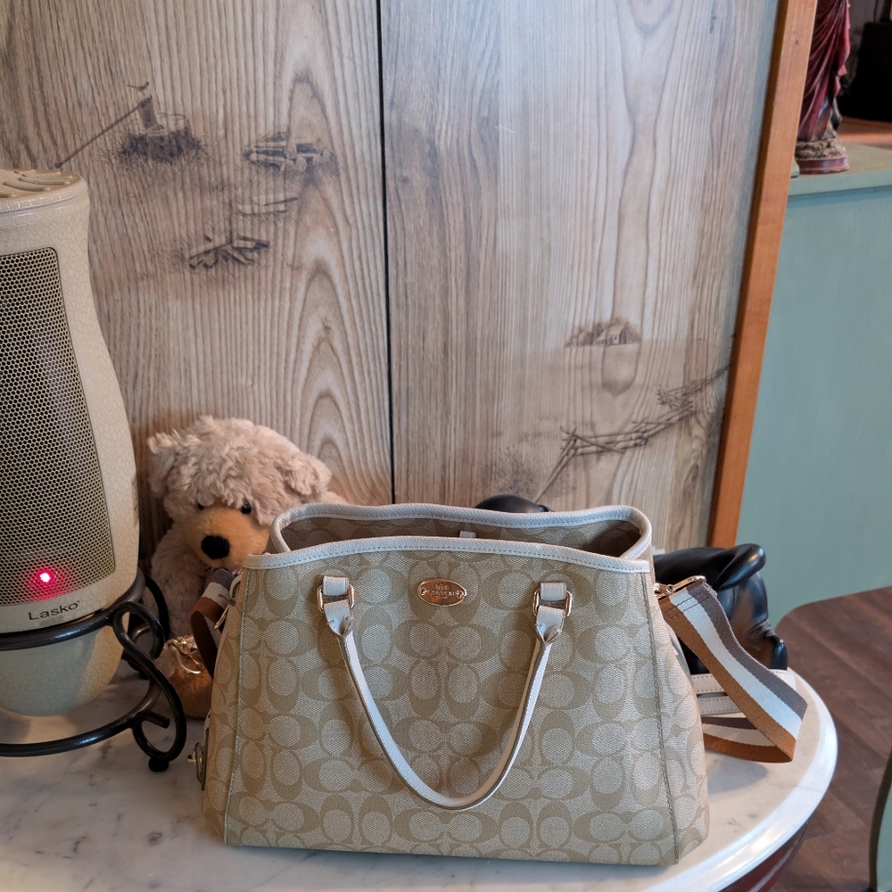 Coach 2 Way Coated Canvas Bag With 2 Straps